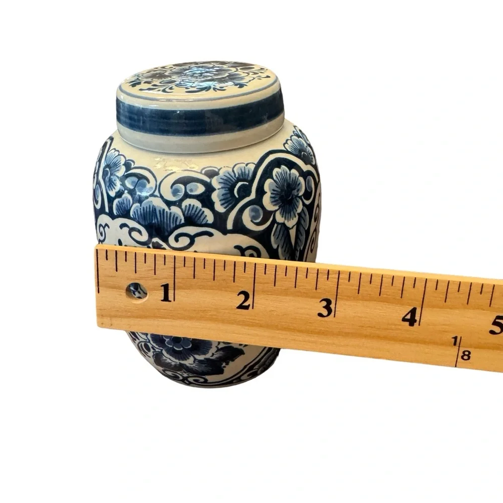 Vintage 1960s Danish Delft Fine Porcelain Ginger Jar With Lid